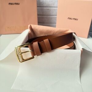 Miu Miu Brown Leather Belt with Gold Buckle
